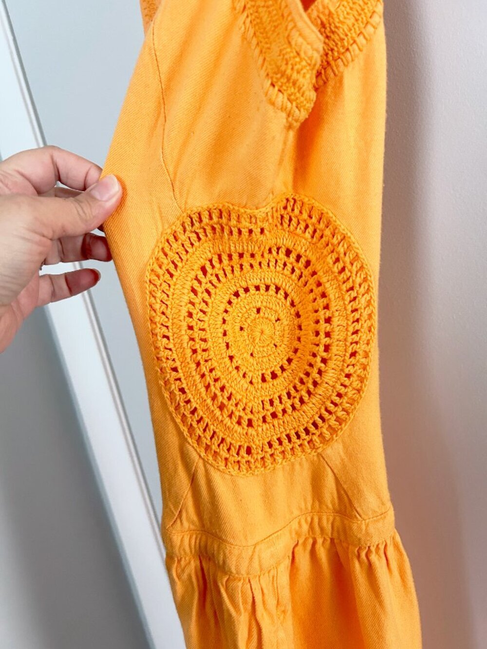 Joie Crochet Detail Yellow Orange Vale Sleeveless Midi Dress Boho Size 4 - Picture 6 of 12